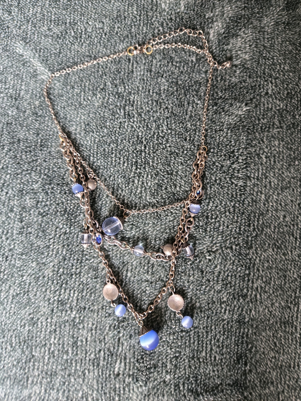 Blue Multi-Strand Bead & Chain Necklace - Women Jewelry